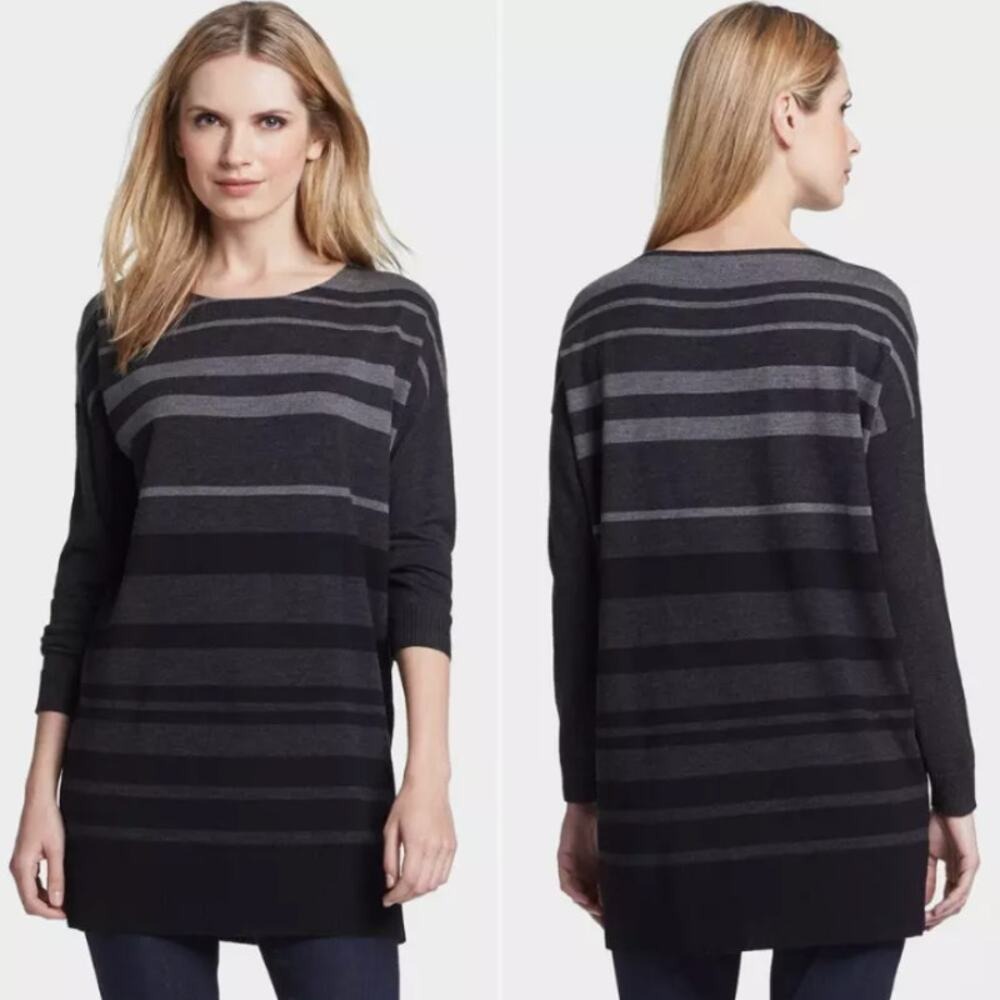 Eileen Fisher Merino Wool Tunic Sweater Medium‎ Charcoal Quiet Luxury Minimalist